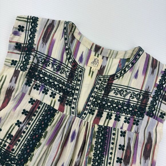 dRA Los Angeles Boho Embroidered Tunic Top S Striped Ikat Festival 100% Cotton - Picture 5 of 9